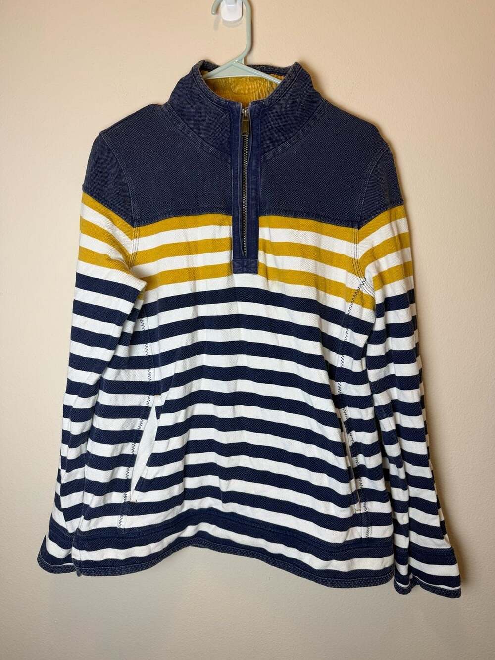Fat Face The Airlie Quarter Zip Pullover USA 10 Blue Striped Sweatshirt